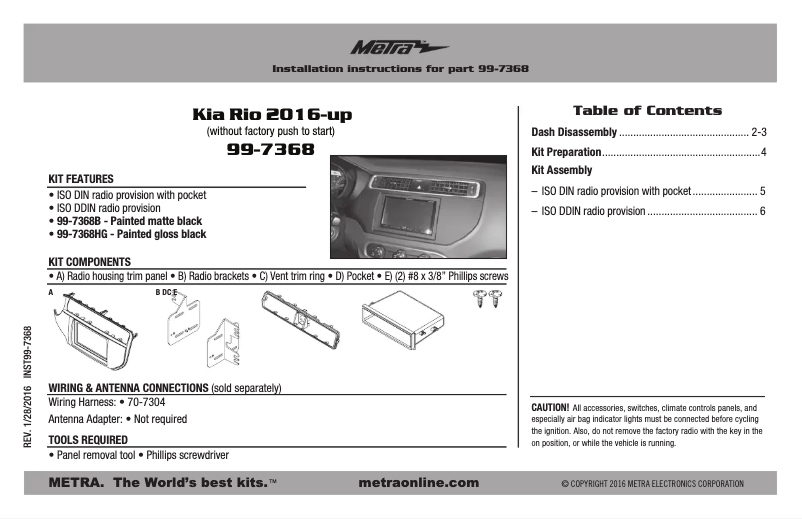 Page n°1 - Manuel utilisateur Metra 99-7368B