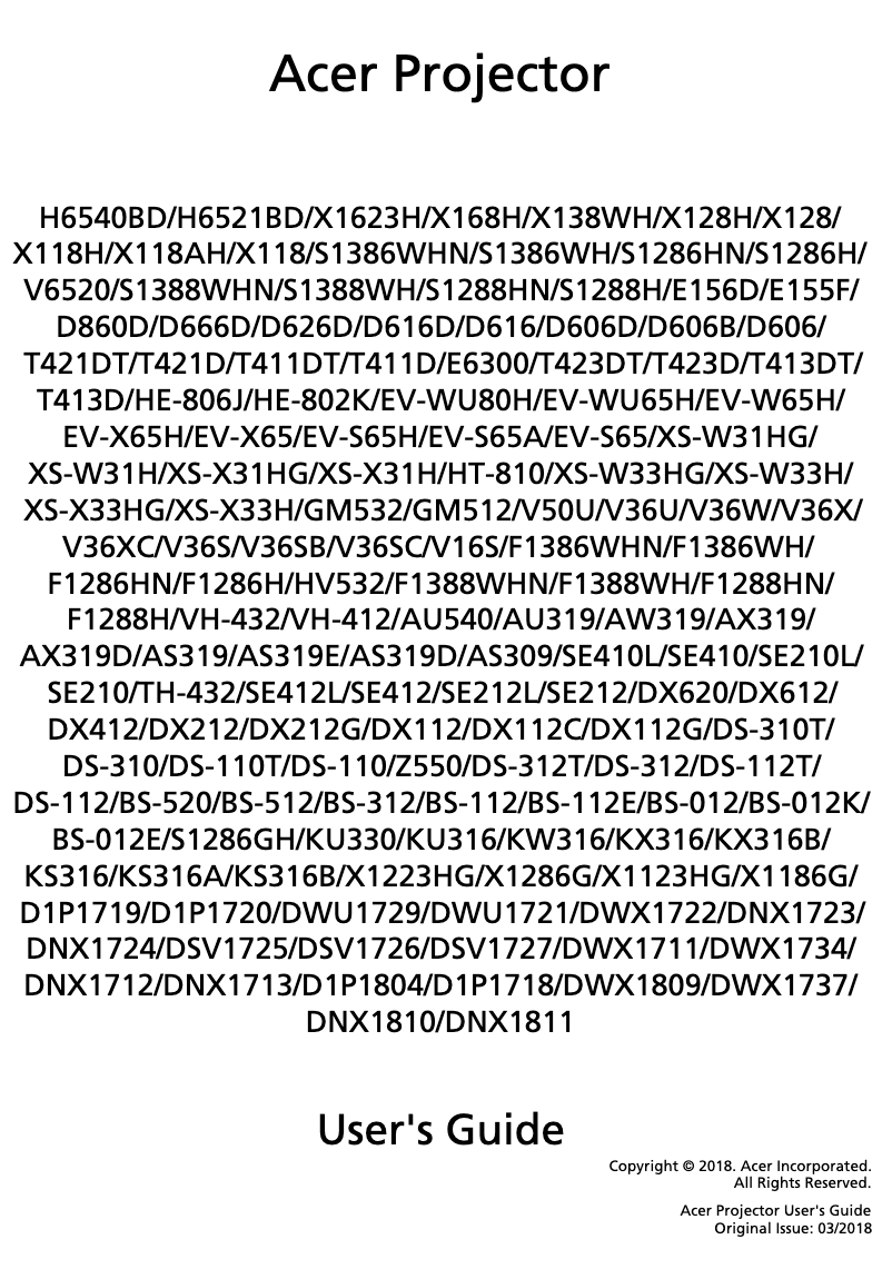 Page 1 de la notice Manuel utilisateur Acer S1386WH