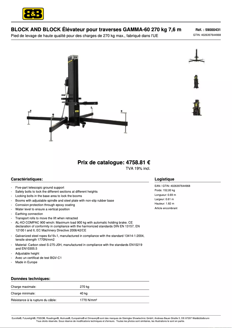 Page n°1 - Fiche technique Block & Block GAMMA-60