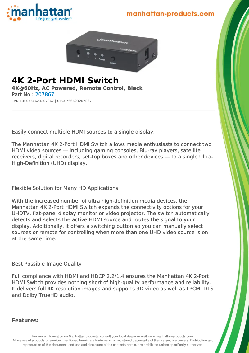Page 1 de la notice Fiche technique Manhattan 207867