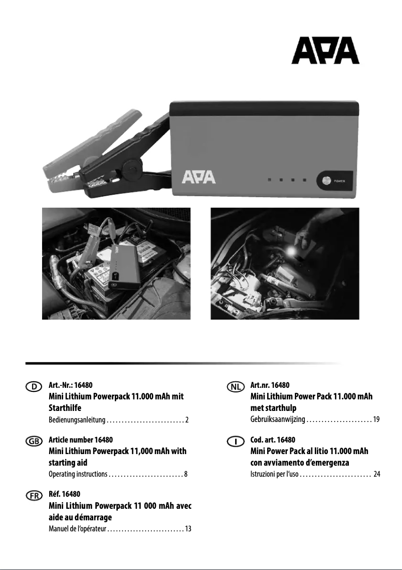 Page n°1 - Manuel utilisateur APA 16480