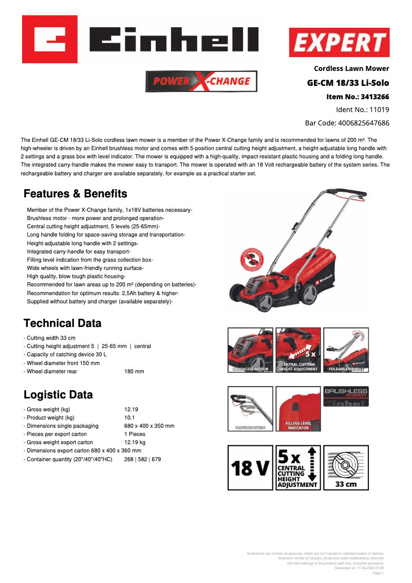 Page n°1 - Manuel utilisateur Einhell GE-CM 18/33 Li-Solo