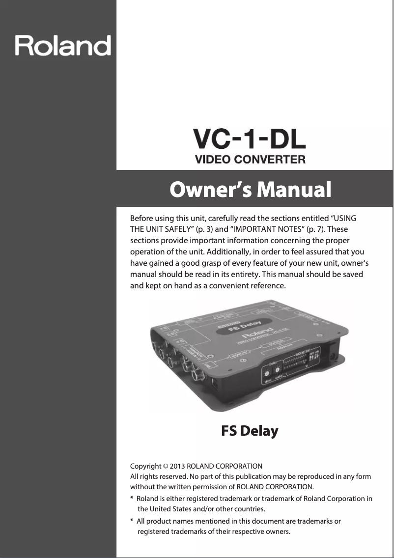 Image de la première page du manuel de l'appareil VC-1-DL