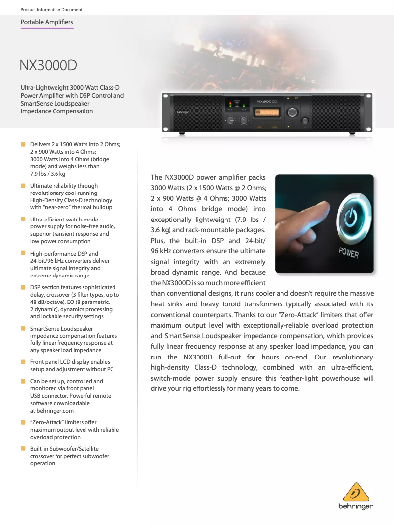 Page 1 de la notice Fiche technique Behringer NX3000D