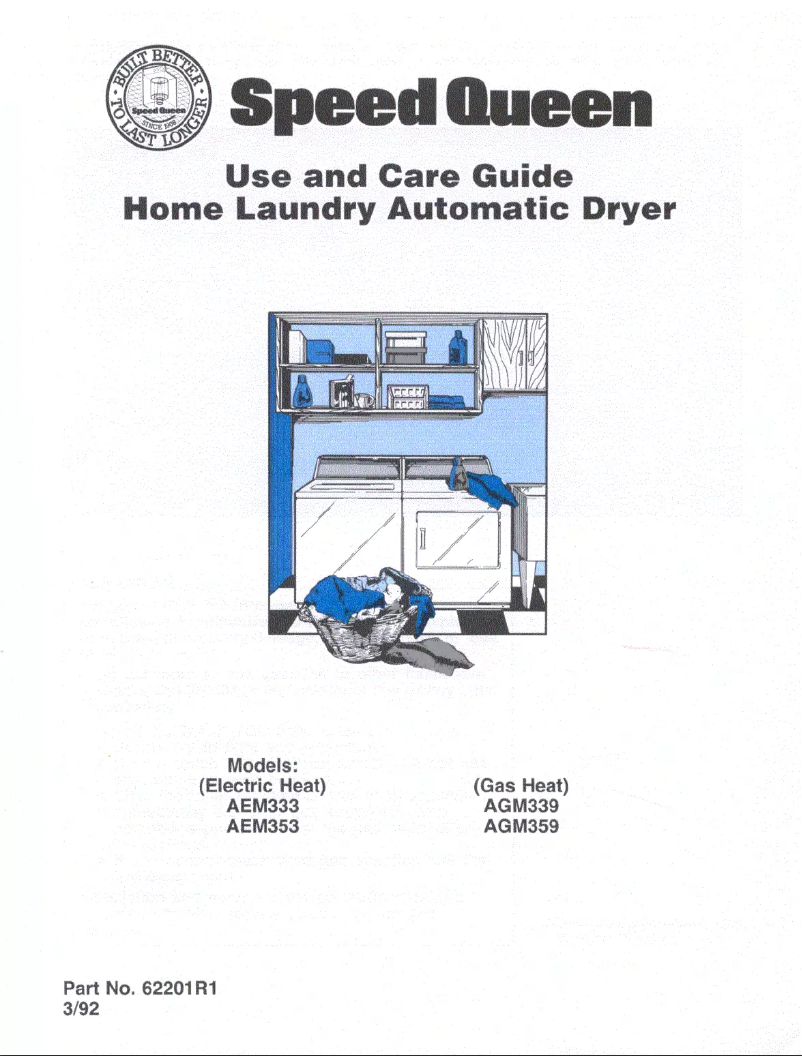 Page 1 de la notice Manuel utilisateur Speed Queen AGM339W