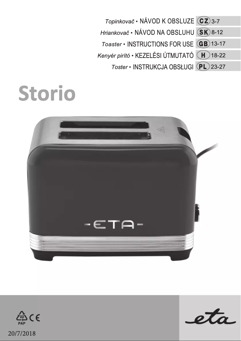 Page n°1 - Manuel utilisateur Eta Storio 9166 90040