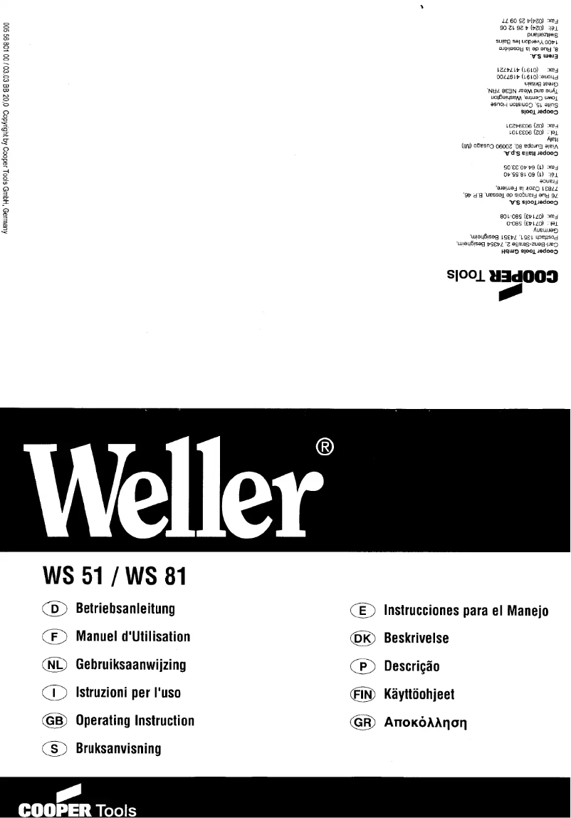 Page 1 de la notice Manuel utilisateur Weller WS 51