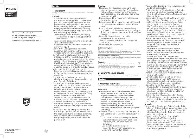 Page 1 de la notice Manuel utilisateur Philips Daily Collection HR2897