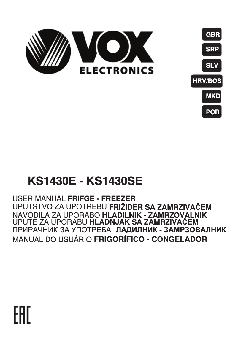 Page 1 de la notice Manuel utilisateur VOX KS1430SE