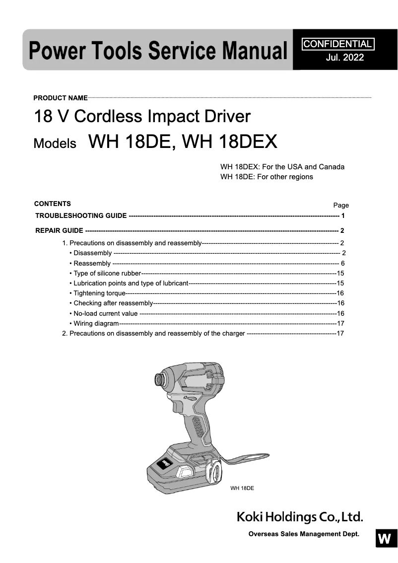 Page 1 de la notice Manuel utilisateur Metabo WH 18DE