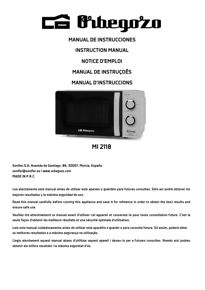 Page n°1 - Manuel utilisateur Orbegozo MI 2118
