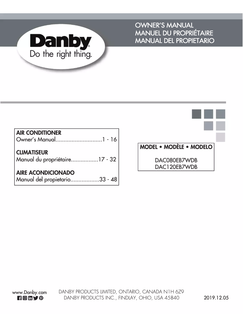 Página 1 del manual Manual de instrucciones Danby DAC120EB7WDB