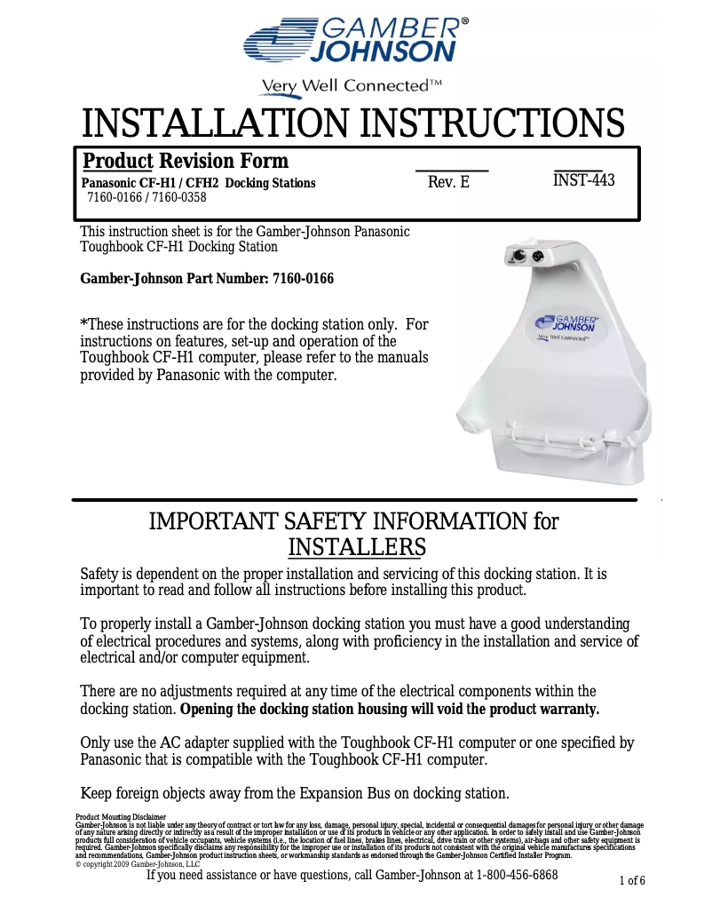 Page 1 de la notice Manuel utilisateur Gamber-Johnson 7160-0358-P