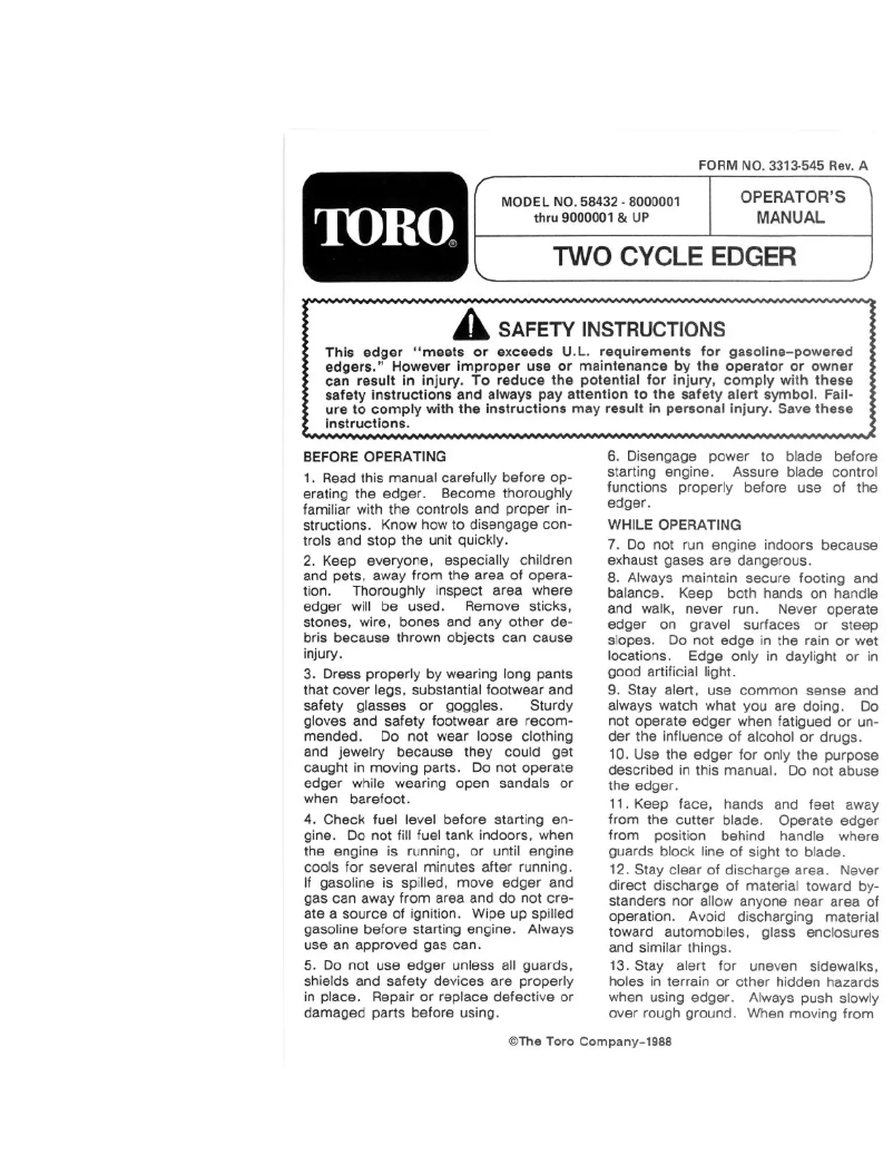 Página 1 del manual Manual de usuario Toro 58432