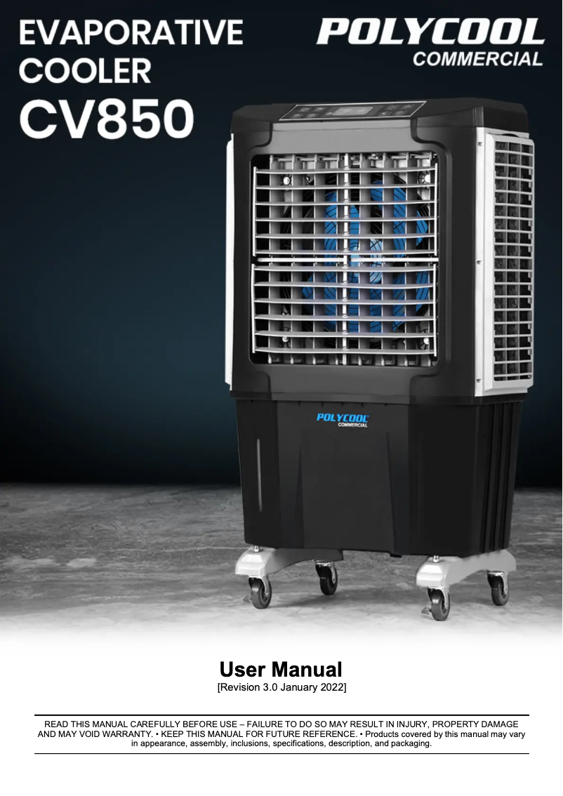 Page 1 de la notice Manuel utilisateur PolyCool CV850