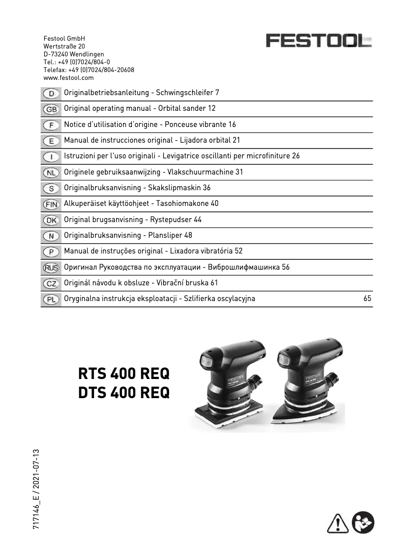 Page n°1 - Manuel utilisateur Festool RTS 400 Orbital