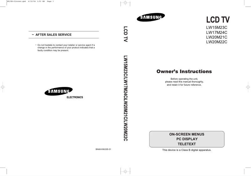 Page 1 de la notice Manuel utilisateur Samsung LW15M23C