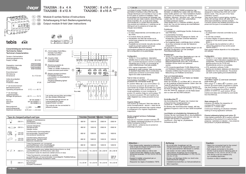 Page 1 de la notice Manuel utilisateur Hager TXA208C