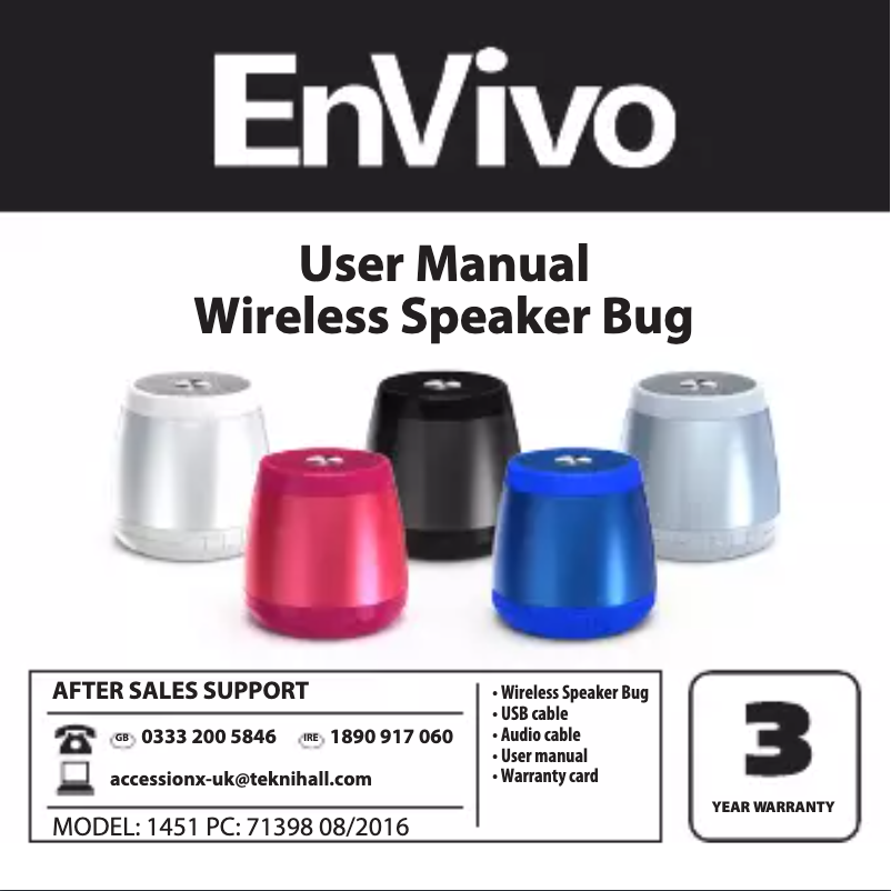 Page 1 de la notice Manuel utilisateur Envivo ENV-1451