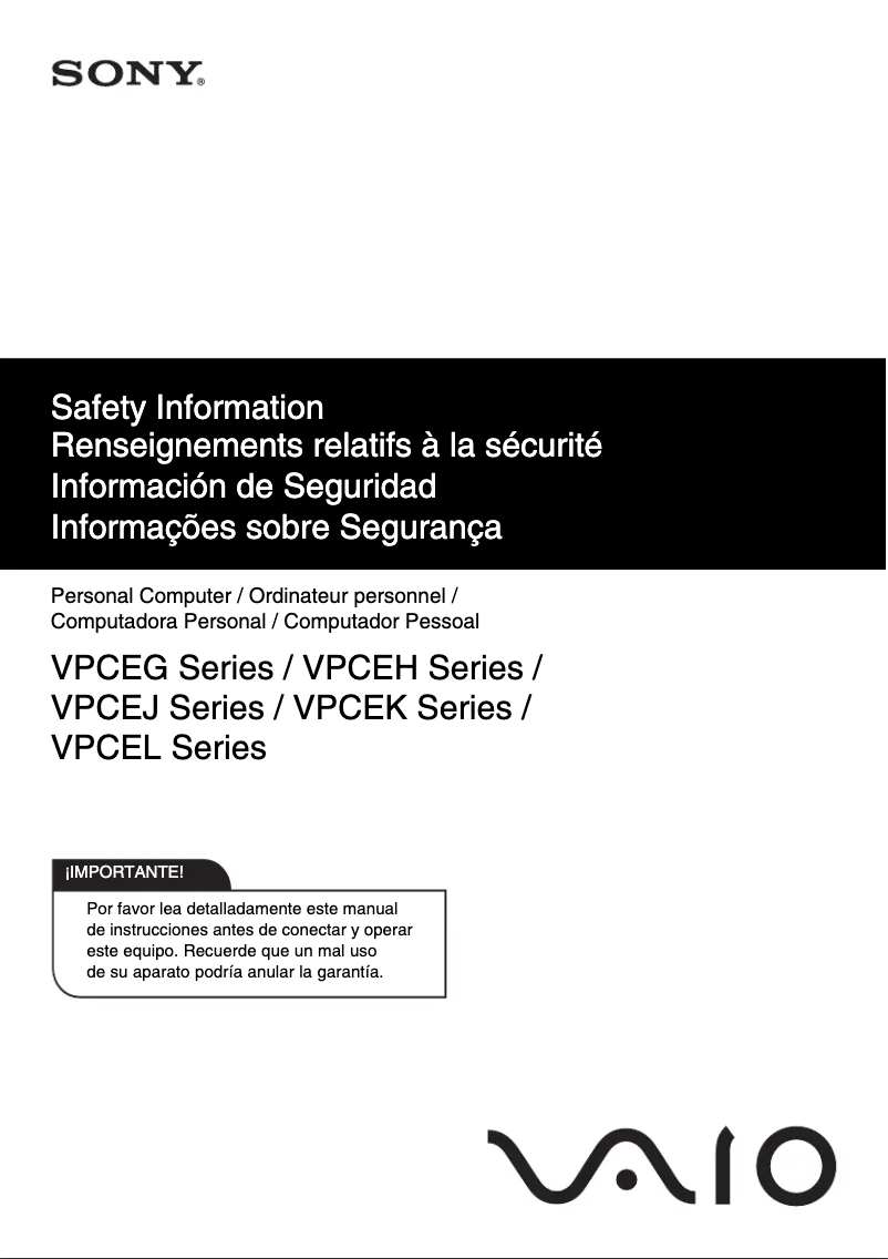 Image de la première page du manuel de l'appareil Vaio VPCEH2AFX