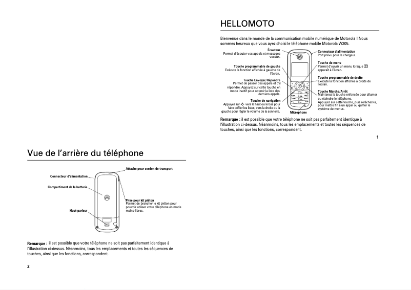 Page n°1 - Manuel utilisateur Motorola W205