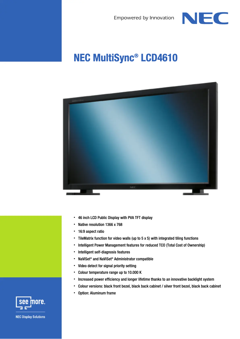 Página 1 del manual Ficha técnica NEC MultiSync LCD4610