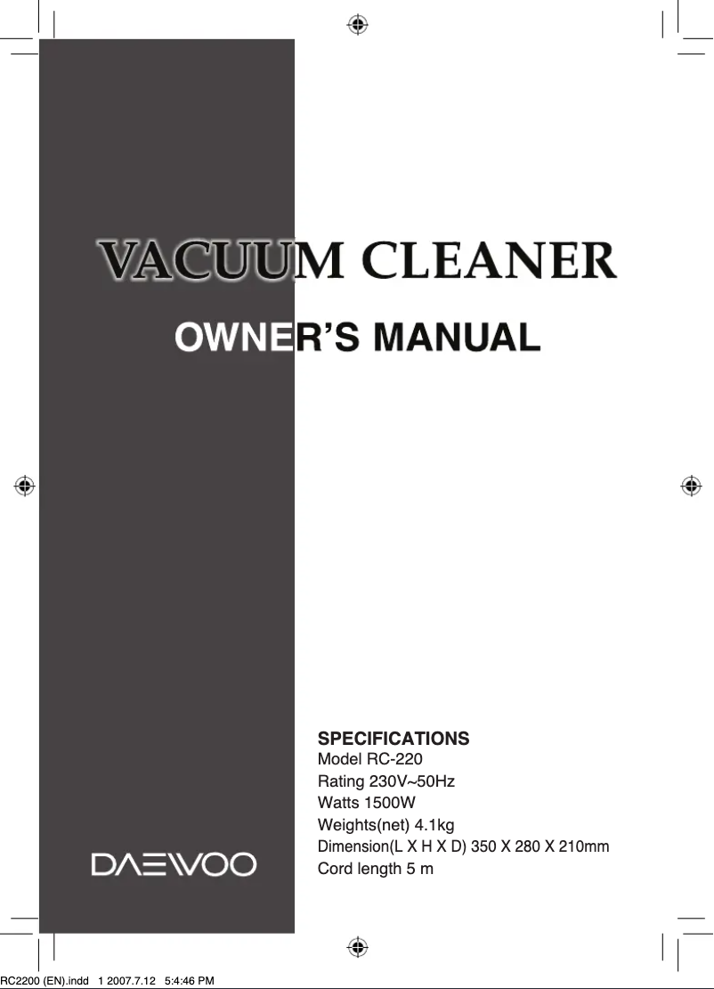 Page 1 de la notice Manuel utilisateur Daewoo RC-220R