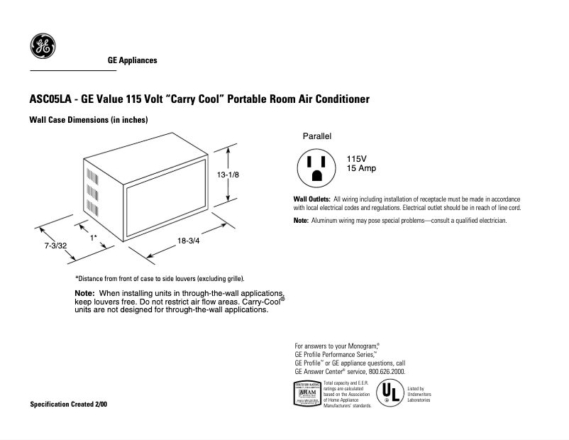 Page n°1 - Fiche technique GE ASC05LA