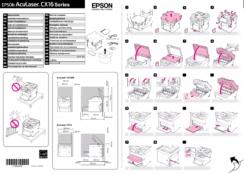 Page 1 de la notice Guide d'installation Epson AcuLaser CX16
