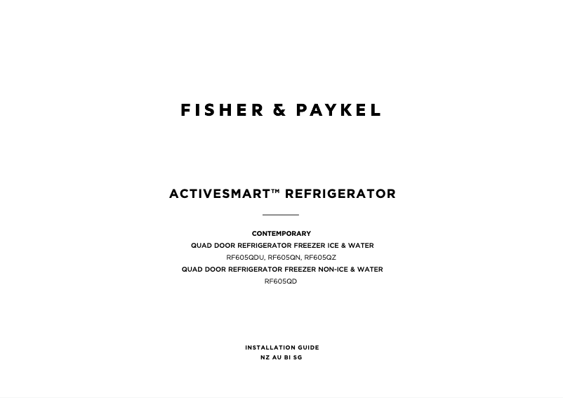 Page n°1 - Guide d'installation Fisher & Paykel RF605QDVB2