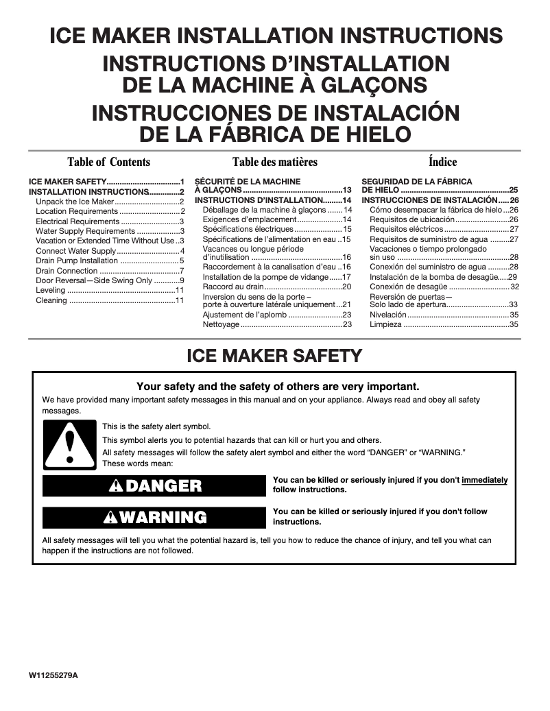 Page 1 de la notice Guide d'installation Whirlpool WUI75X15HW