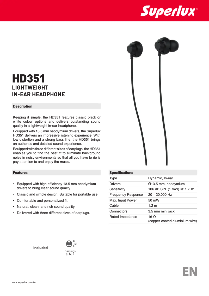 Page n°1 - Manuel utilisateur Superlux HD351