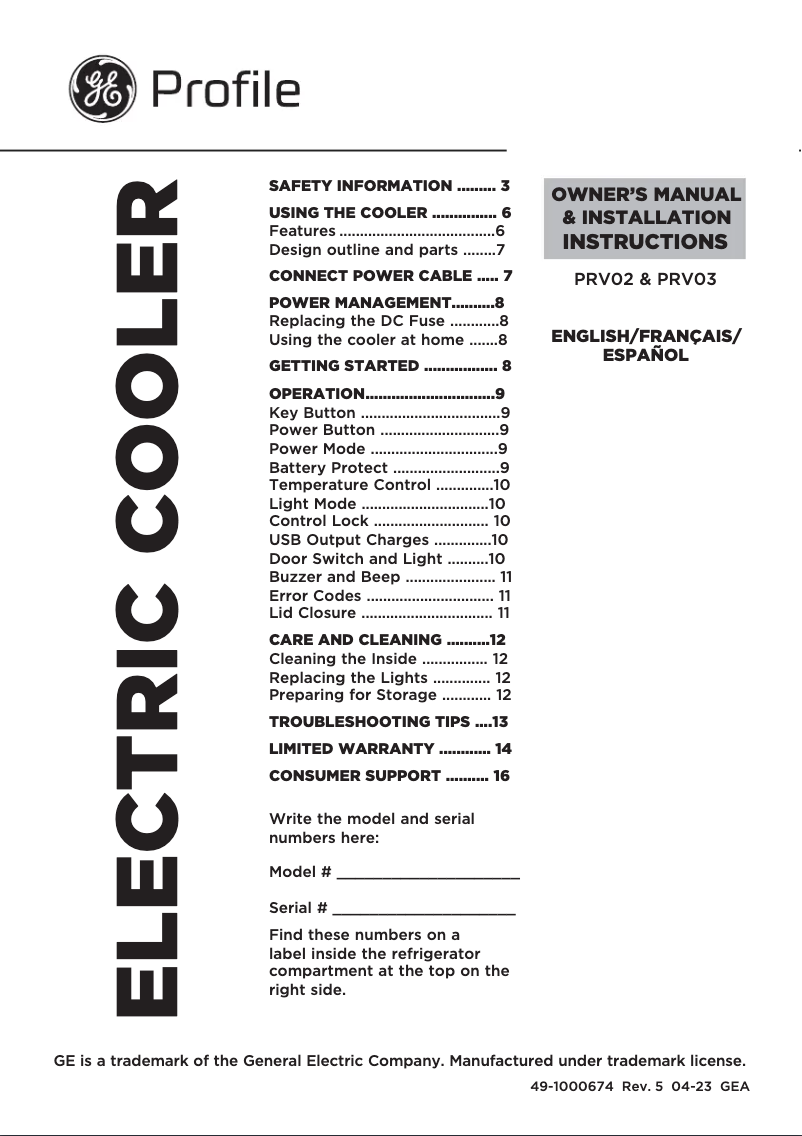 Page 1 de la notice Guide d'installation GE Profile PRV02ATTBB