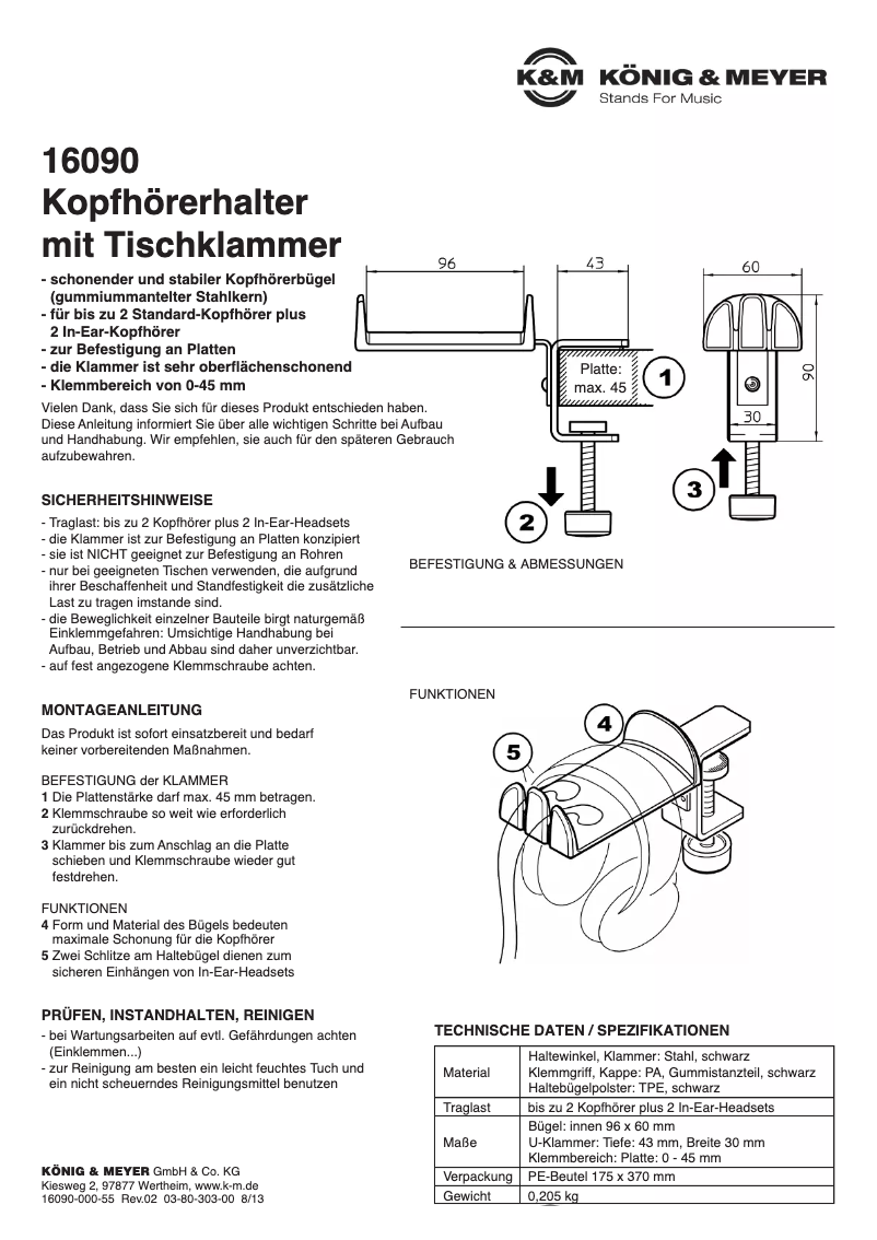 Page n°1 - Manuel utilisateur Konig & Meyer 16090