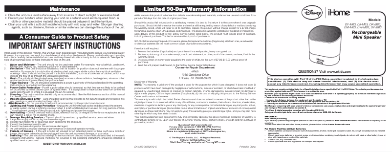 Page n°1 - Manuel utilisateur iHome DM-M63