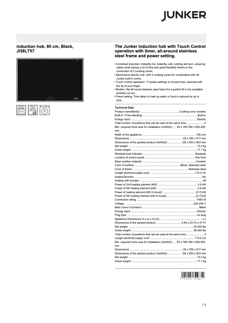 Page n°1 - Fiche technique Junker JI38LT57