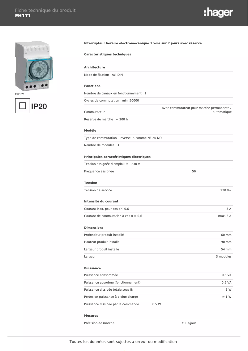 Image de la première page du manuel de l'appareil EH171