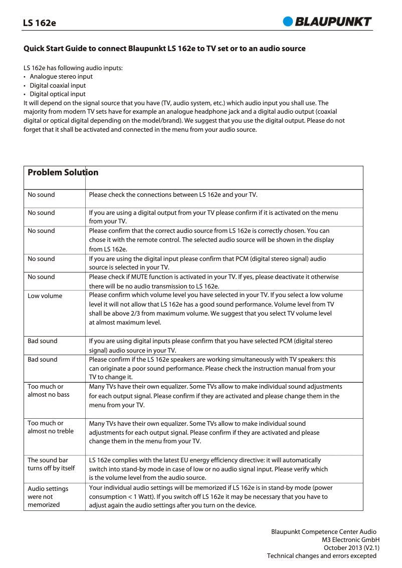 Page n°1 - Guide d'installation Blaupunkt LS 162e