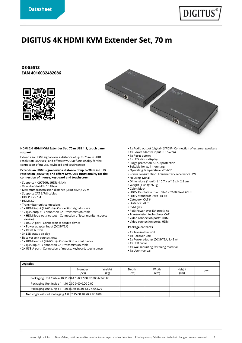 Page 1 de la notice Fiche technique Digitus DS-55513