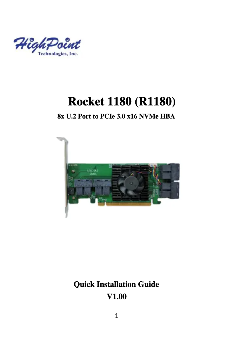 Image de la première page du manuel de l'appareil Rocket 1180 8-Channel U.2 SSD PCIe Host Bus Adapte