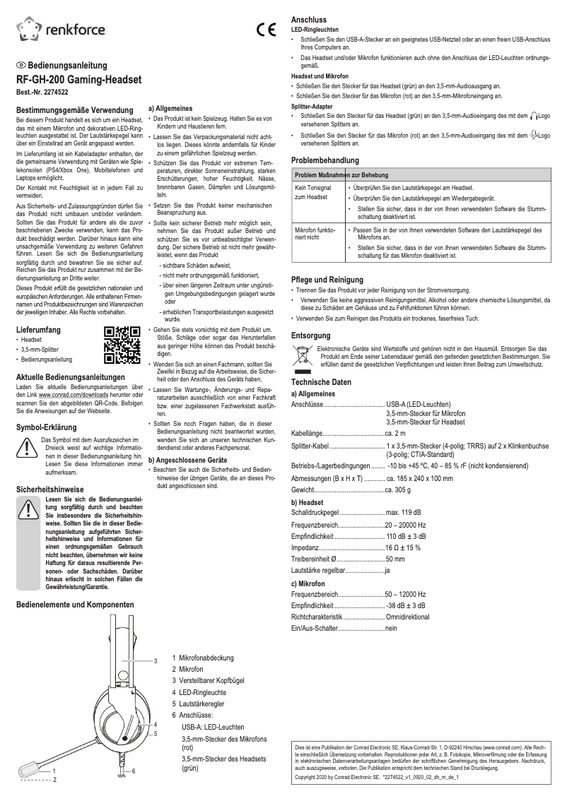 Page n°1 - Manuel utilisateur Renkforce RF-GH-200