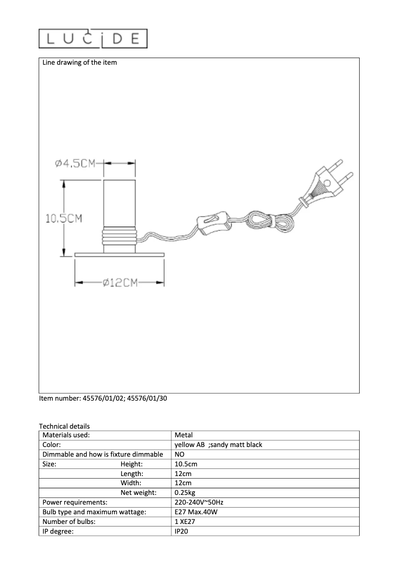 Page 1 de la notice Manuel utilisateur Lucide Marit