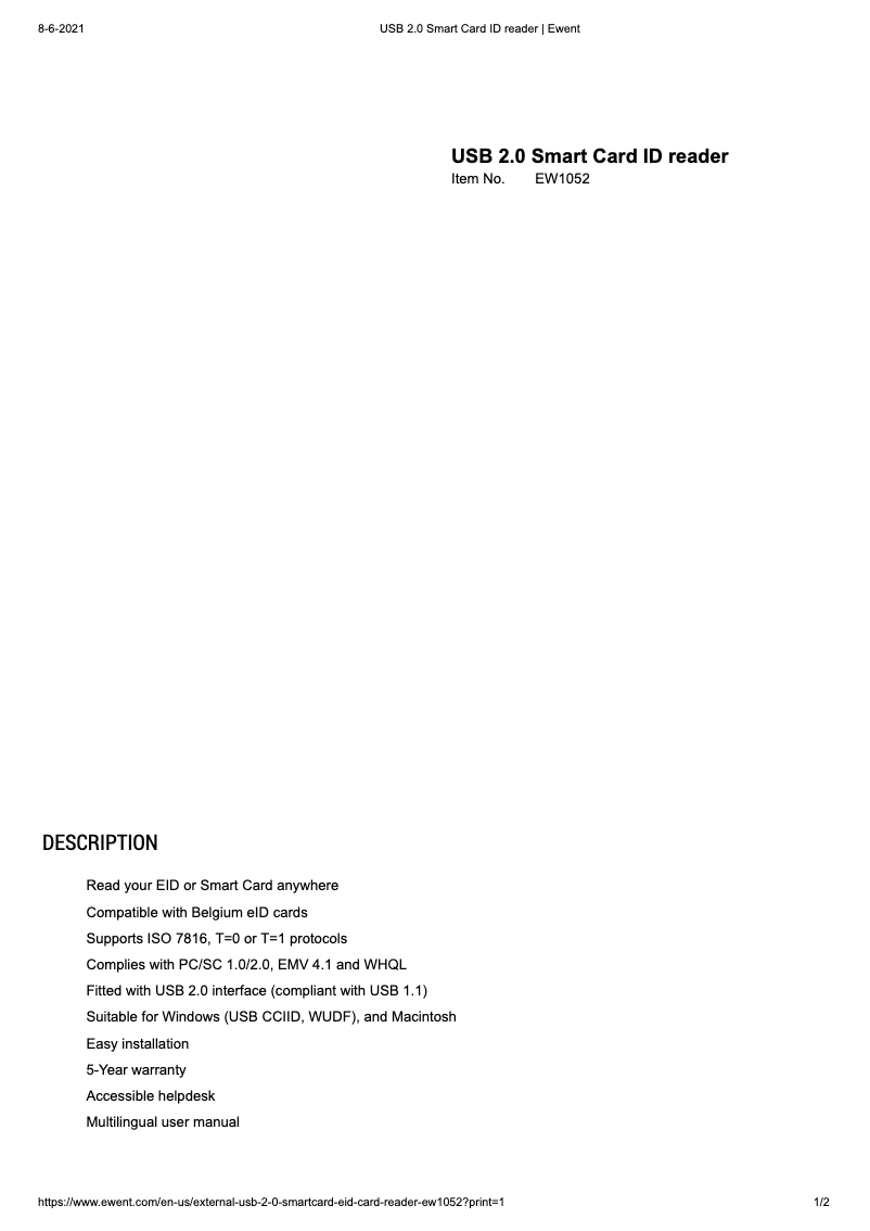 Image de la première page du manuel de l'appareil EW1052