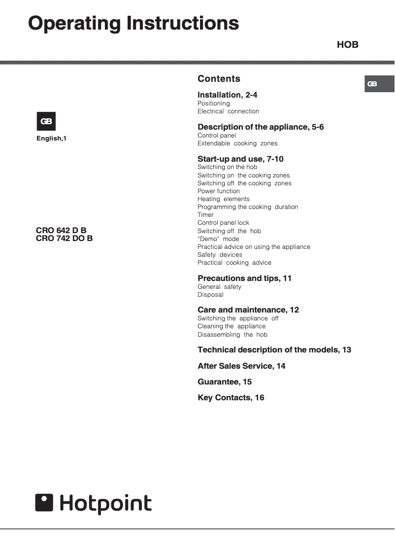 Page n°1 - Manuel utilisateur Hotpoint CRO 642 D B