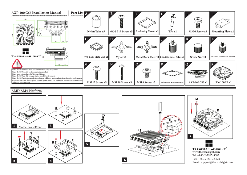 Page 1 de la notice Manuel utilisateur Thermalright AXP-100 C65