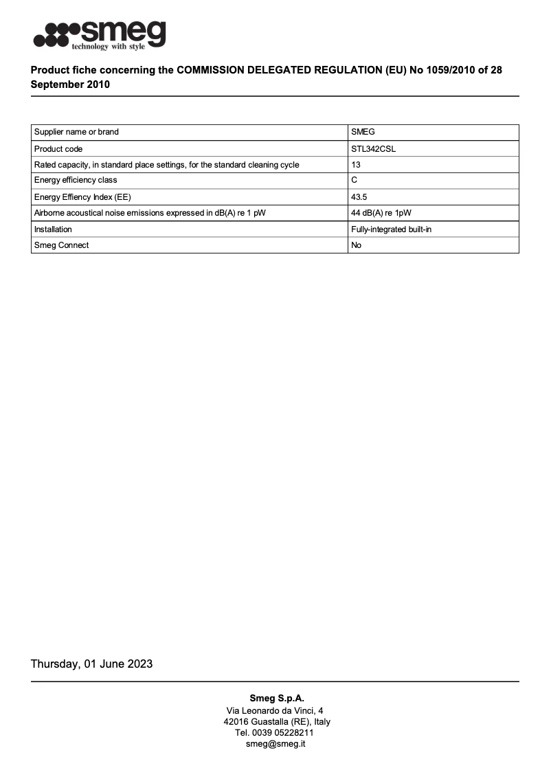 Page 1 de la notice Brochure Smeg STL342CSL