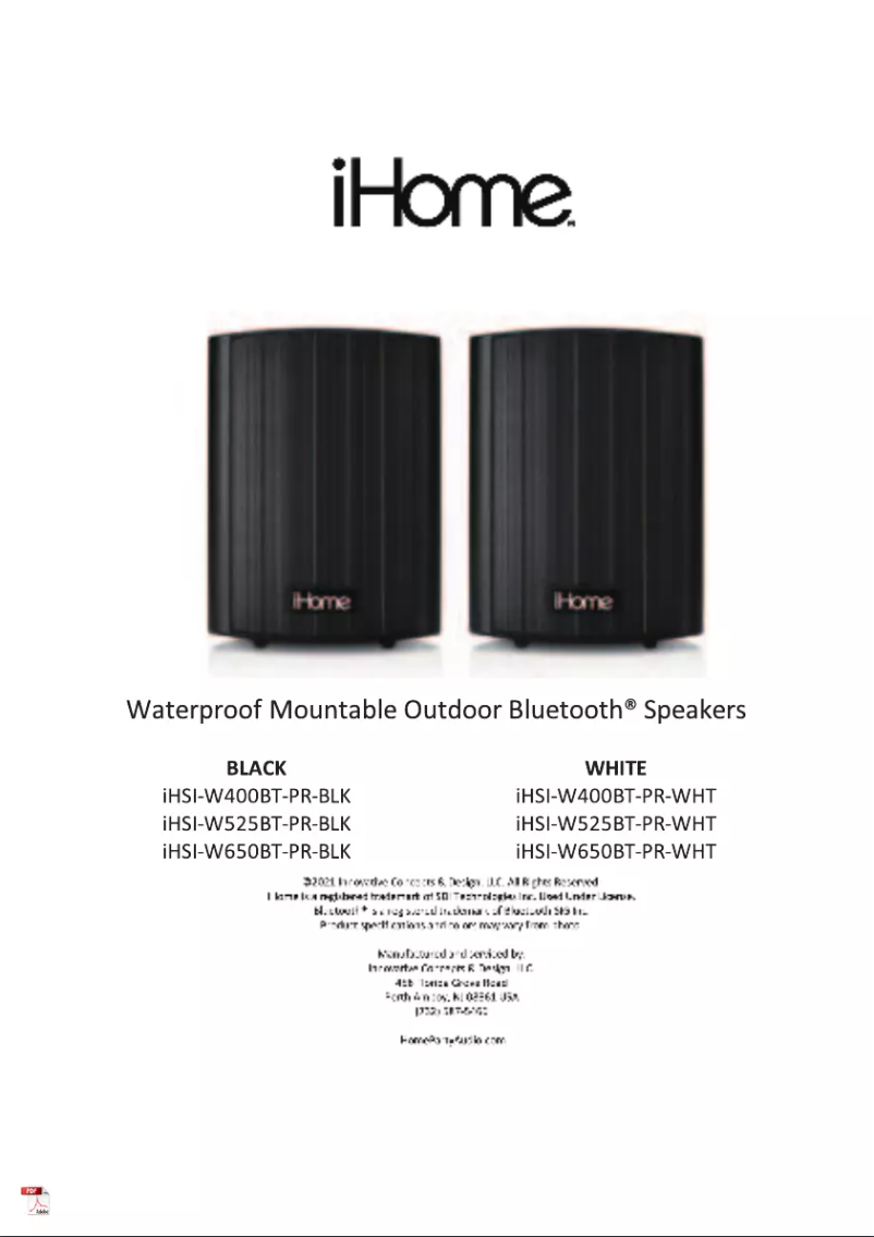 Page n°1 - Manuel utilisateur iHome iHSI-W400BT-PR-BLK