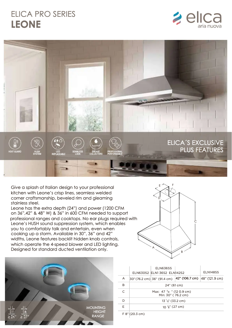 Page 1 de la notice Fiche technique Elica Leone ELN148SS