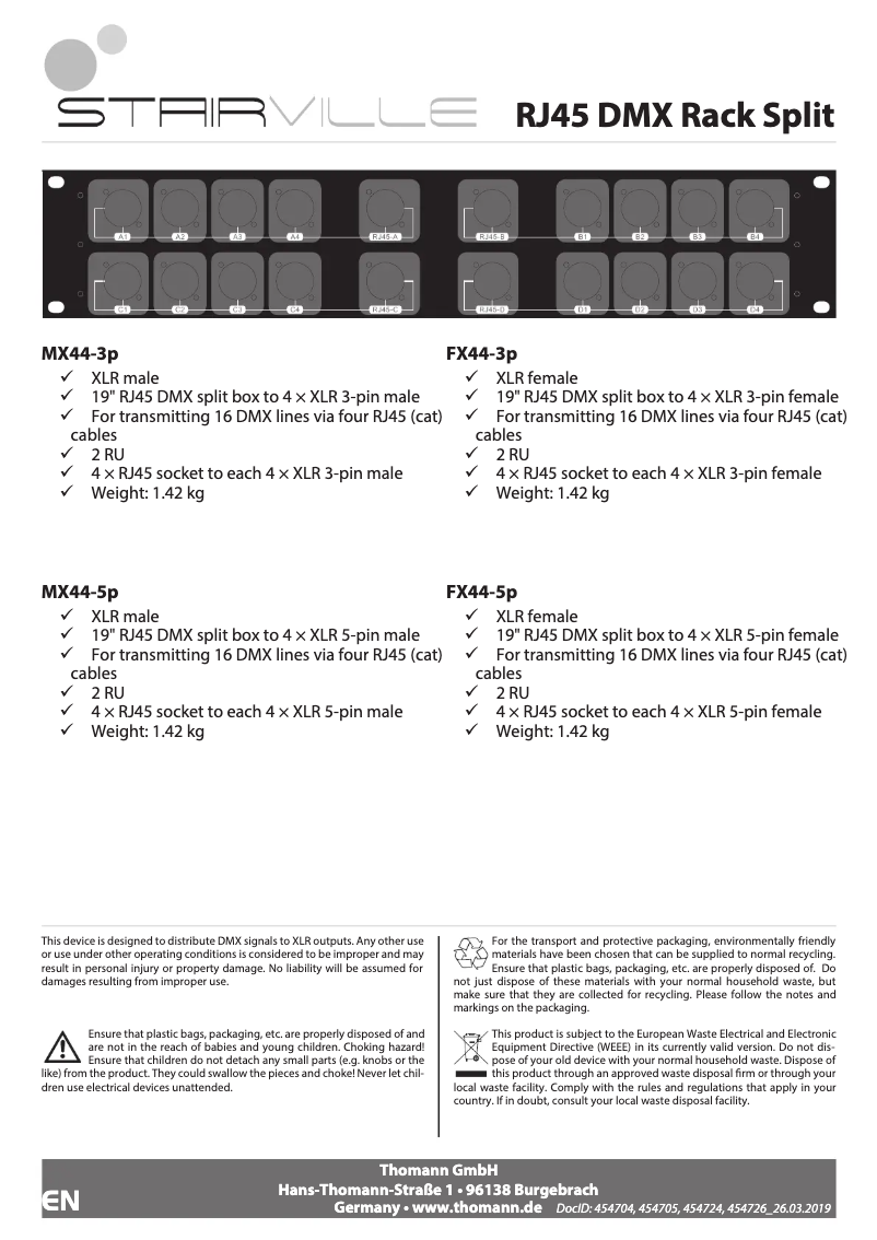 Página 1 del manual Manual de usuario Stairville RJ45 DMX Rack Split MX44