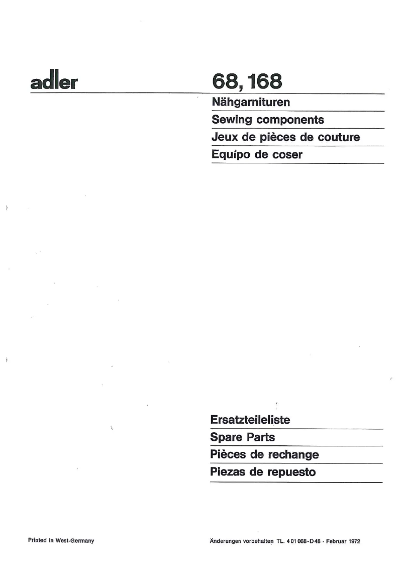 Page n°1 - Manuel utilisateur Dürkopp Adler 68